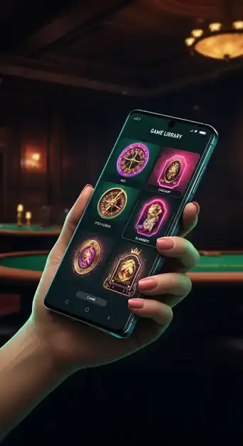 Farbige Spieloberfläche mit verschiedenen Spielautomaten und Tischspielen im Winzter Online Casino